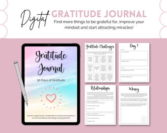 Digital Daily Gratitude Journal | Gratitude Guided Journal Template | Gratitude Diary Printable Planner | Wellness Journal Prompts