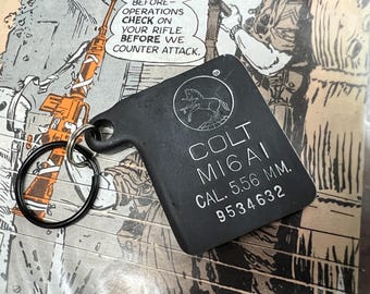 Colt M16A1 Keychain Made from Retired Surplus Demilled M16, -- USGI, Vietnam, Handmade, Collector, Historical, US Army, Marines