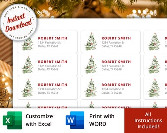 Printable Christmas Return Address Labels, Mail Merge Template (2 5/8" x 1")