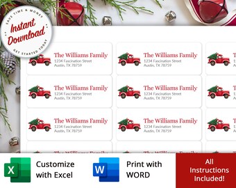 Printable Christmas Return Address Labels, Red Truck Design (Digital Download)