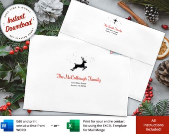 Christmas Card Envelope Template, Printable Holiday Envelopes (Digital Download)