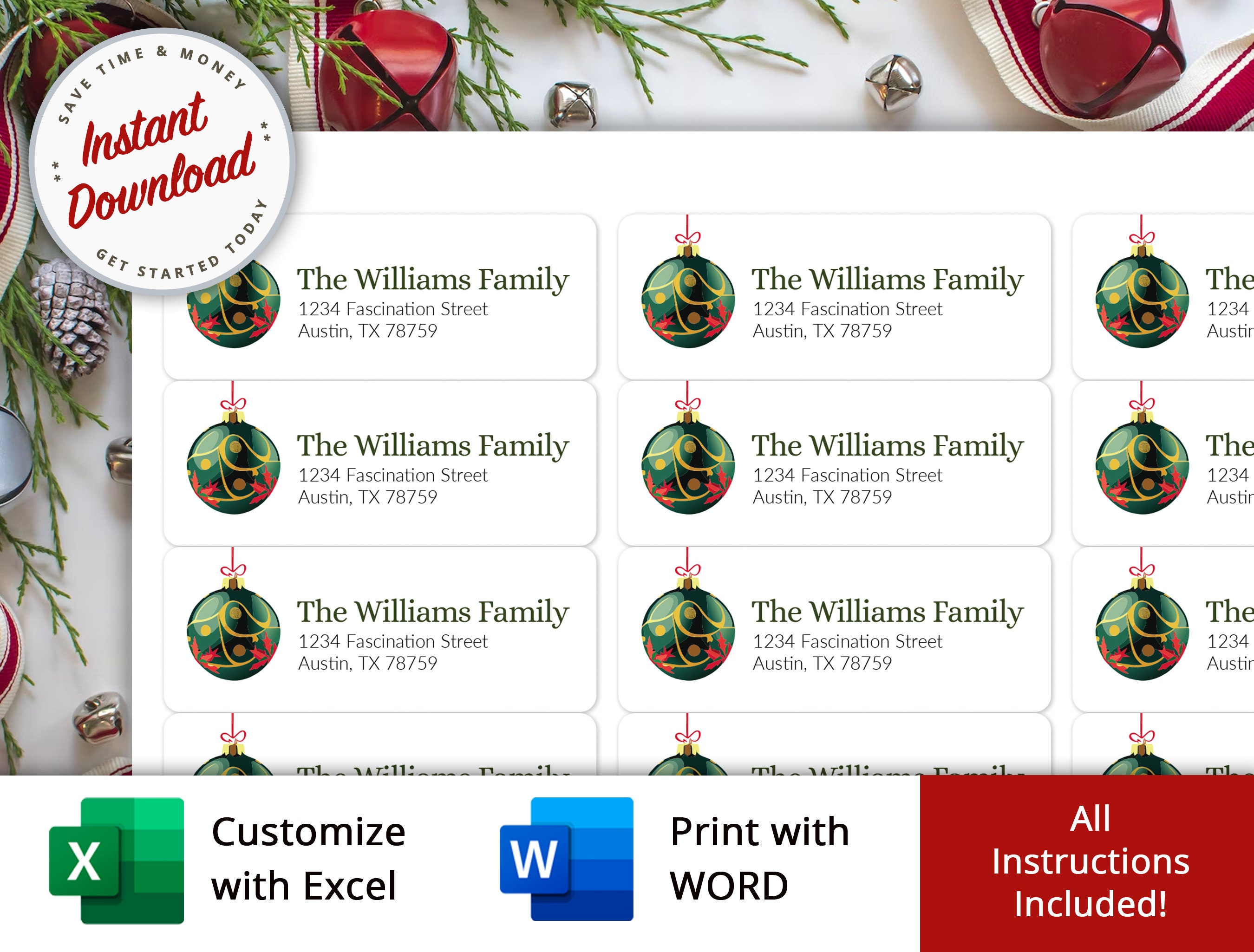 Printable Christmas Return Address Labels, Christmas Return Labels Printable Christmas Return Address Labels, Christmas Return Labels
