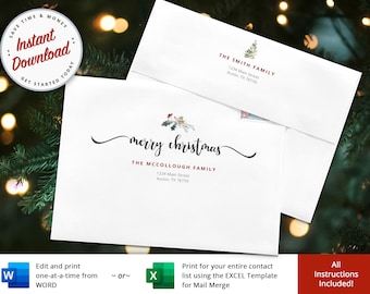 Christmas Envelope Template, Printable Holiday Cards (Digital Download)