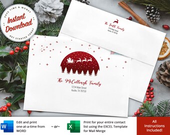 Editable Christmas Envelope Template, Printable Holiday Envelopes (Digital Download)