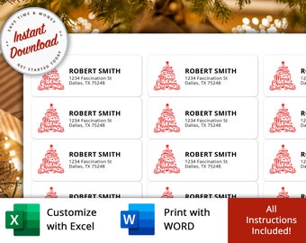 Printable Christmas Return Address Labels Template (Digital Download)