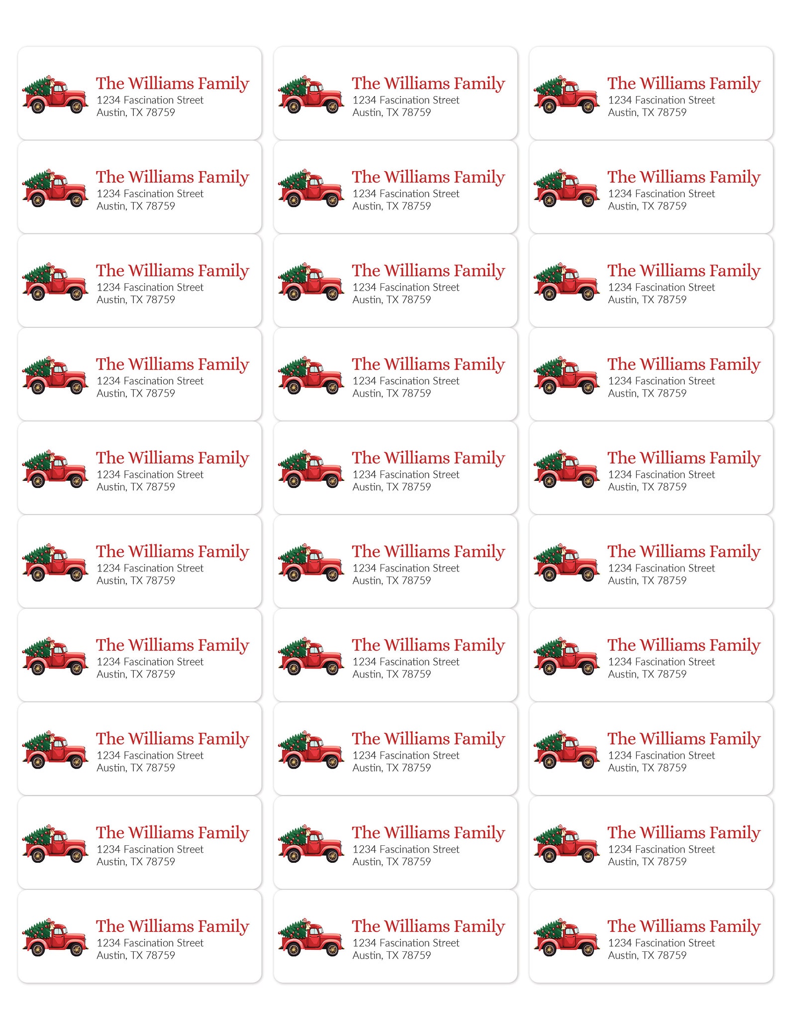 Printable Christmas Return Address Labels, Red Truck Design (digital ...