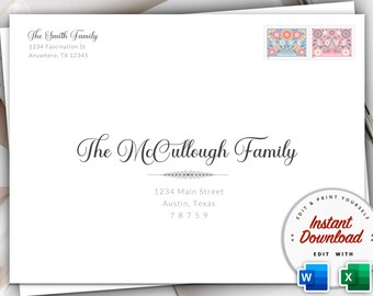 Printable A7 Envelope Template, 5x7, Editable in Word (Digital Download)