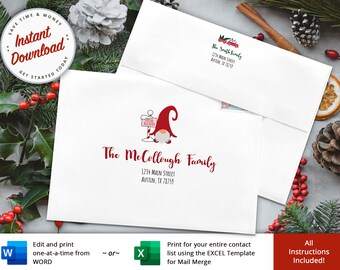 Christmas Envelope Template, Personalized Holiday Card (Digital Download)