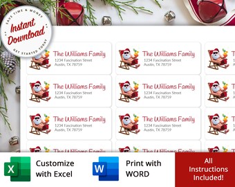 Printable Christmas Return Address Labels, Santa Design (Digital Download)