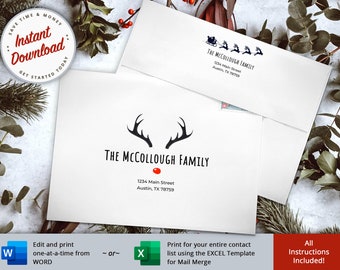 Editable Christmas Envelope Template, 5x7 Card (Digital Download)