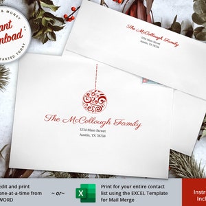 Editable Christmas Envelope Template, Printable, Digital Download, Instant Download, Christmas Envelopes, Holiday Envelopes