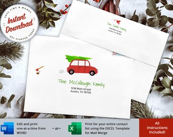 Editable Christmas Envelope Template, 5x7 Holiday Card (Digital Download)