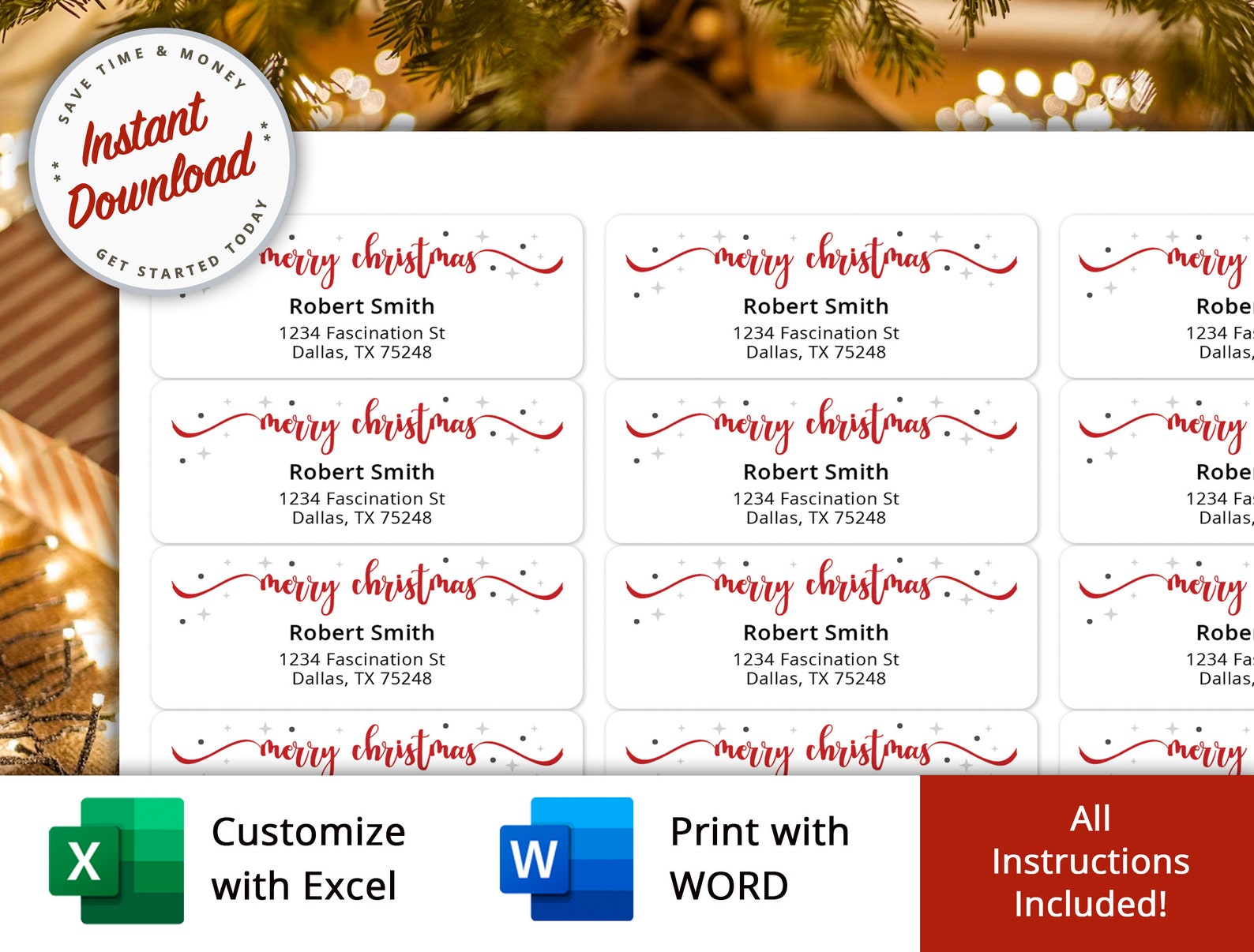 Printable Christmas Return Address Labels Template (2 5/8