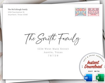 Printable 5x7 Envelope Template, A7, Editable (Digital Download)