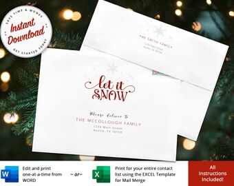 Editable Christmas Envelope Template, Printable Holiday Envelope (Digital Download)