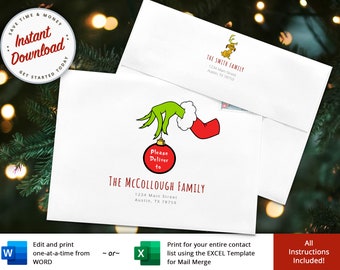 Christmas Envelope Template, Printable Holiday Envelopes (Digital Download)
