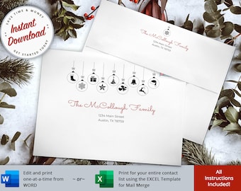 Editable Christmas Envelope Template, Holiday Card (Digital Download)
