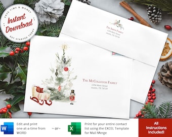 Printable Christmas Envelope Template, Holiday Card DIY (Digital Download)
