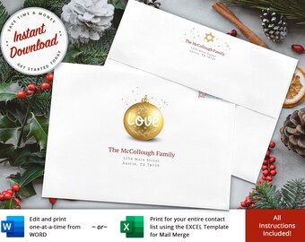 Christmas Envelope Template, Printable Holiday Card (Digital Download)