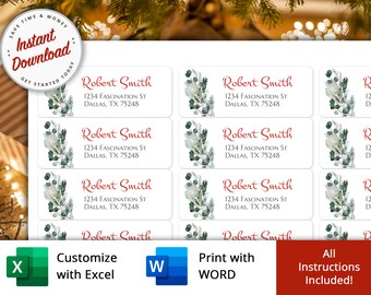 Printable Christmas Address Labels, Floral Return Address Template (Digital Download)