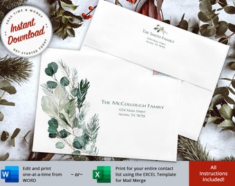 Editable Christmas Envelope Template, 5x7 Holiday Card (Digital Download)