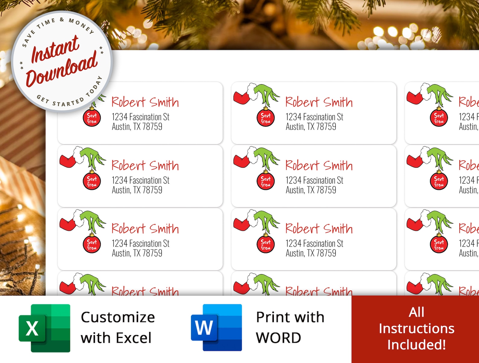 Printable Christmas Return Address Labels, Christmas Return Labels ...