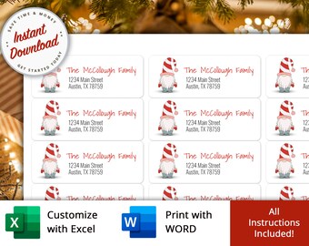 Printable Christmas Address Labels, Gnome Design (Digital Download)