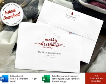Printable Christmas Envelope Template, Holiday Cards (Digital Download)