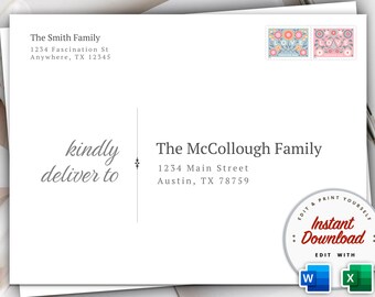 Printable 5x7 Christmas Envelope Template, Editable A7 Envelope (Digital Download)