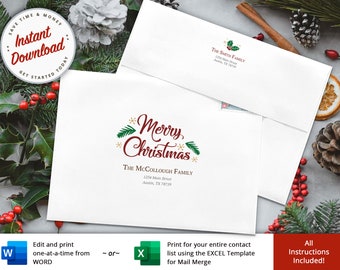 Printable Christmas Envelope Template, Holiday Card DIY (Digital Download)