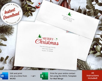 Editable Christmas Envelope Template, Printable Holiday Envelopes (Digital Download)