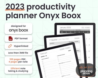 Onyx Boox Productivity Planner, 2023 Edition, vertical, hyperlinked, hourly/half-hourly
