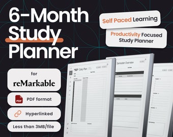 reMarkable 2, 6 Months Study Planner and Tracker, vertical, hyperlinked