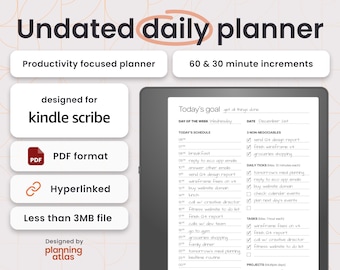 Kindle Scribe Daily Productivity Journal, Undated, vertical layout, hourly/half-hourly