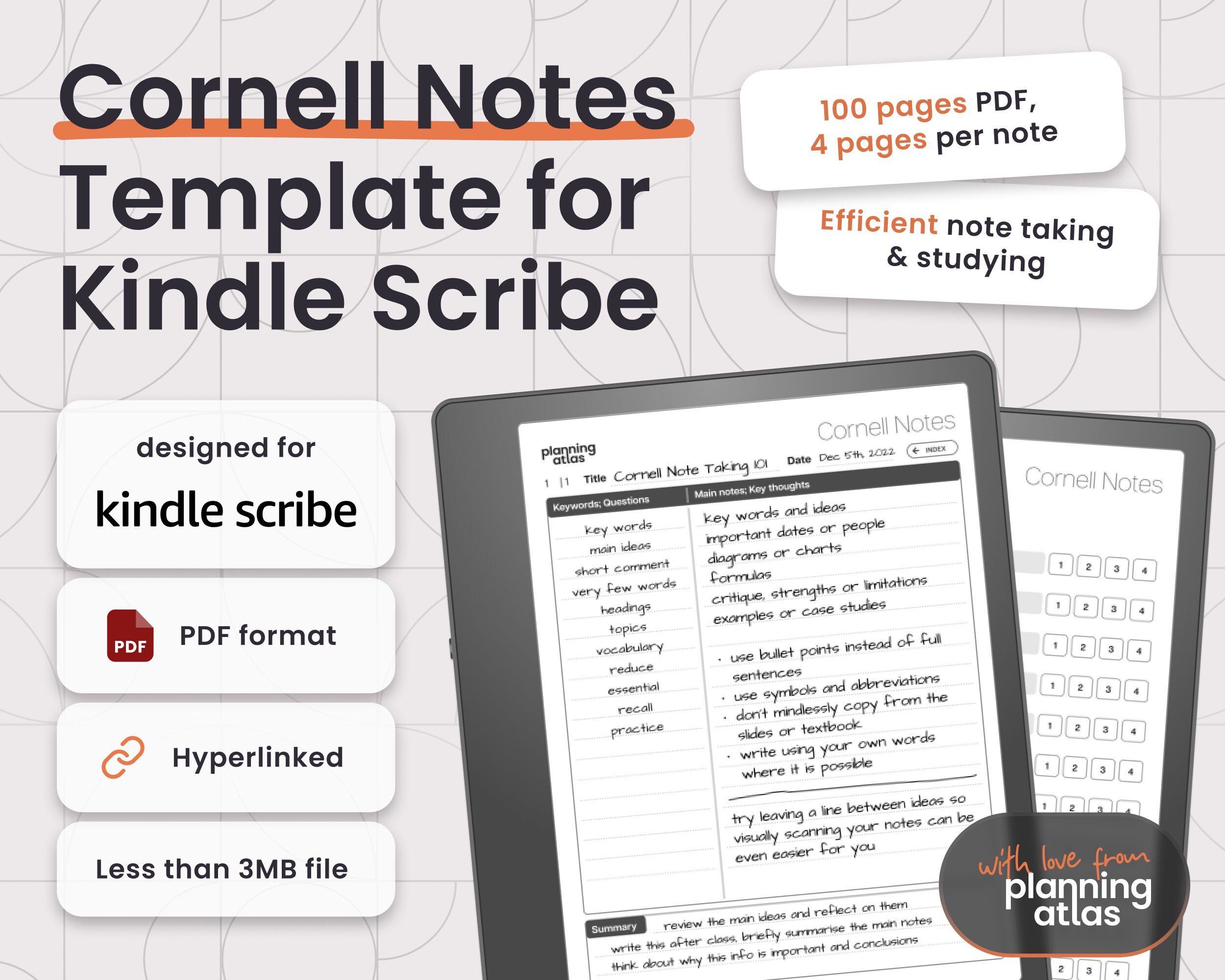 Kindle Scribe Cornell Notes Notebook, PDF Format, Hyperlinked, Left ...