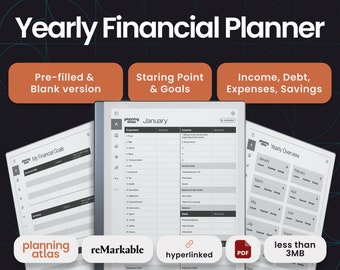 reMarkable 2 Yearly Financial Planner, vertical, hyperlinked, Template/Blank