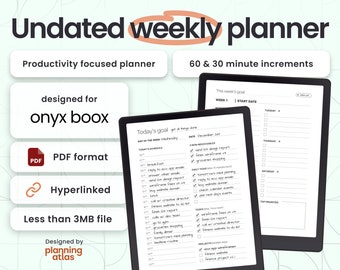 Onyx Boox Weekly Productivity Planner, undated, vertical, hyperlinked, hourly/half-hourly