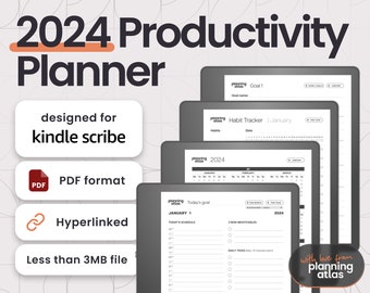Kindle Scribe Productivity Planner, 2024 Edition, vertical, hyperlinked, hourly/half-hourly