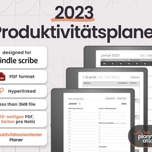 Kindle Scribe Productivity Planner, Edition 2023, vertikal, verlinkt, stündlich/halbstündlich