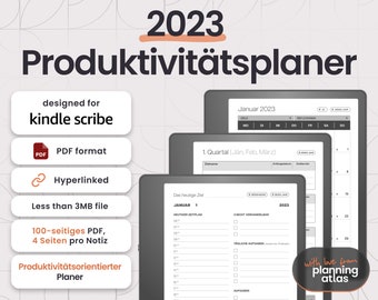 Kindle Scribe Productivity Planner, Edition 2023, vertikal, verlinkt, stündlich/halbstündlich