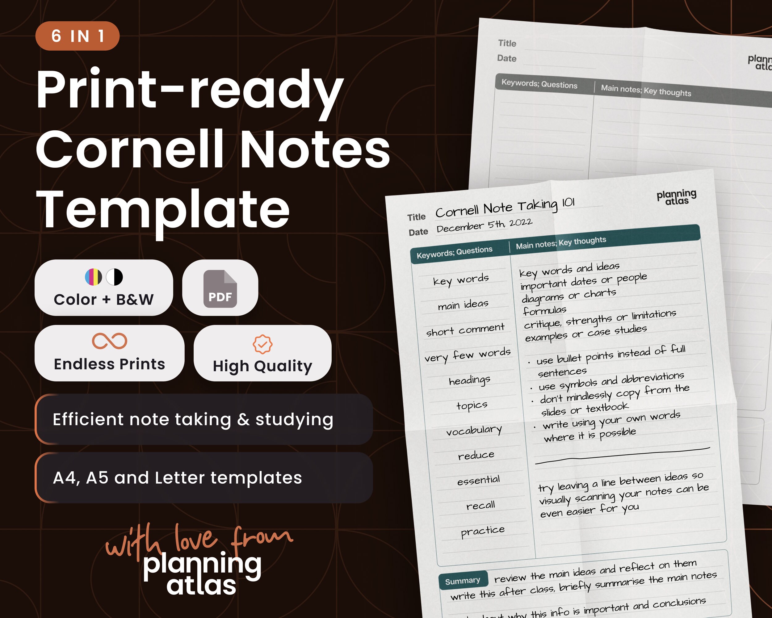 Onyx Boox Cornell Notes Notebook, PDF Format, Hyperlinked, Left Hand and  Right Hand 