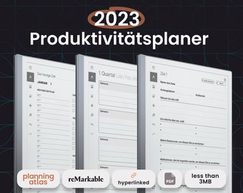 reMarkable 2 Productivity Planner, Edition 2023, vertikal, verlinkt, stündlich/halbstündlich