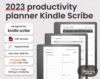 Kindle Scribe Productivity Planner, 2023 Edition, vertical, hyperlinked, hourly/half-hourly