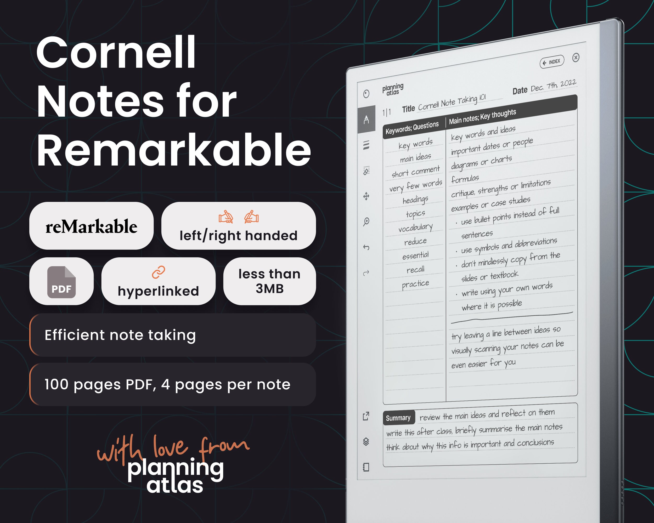 Remarkable Cornell Notes Notebook, PDF Format, Hyperlinked, Left Hand ...