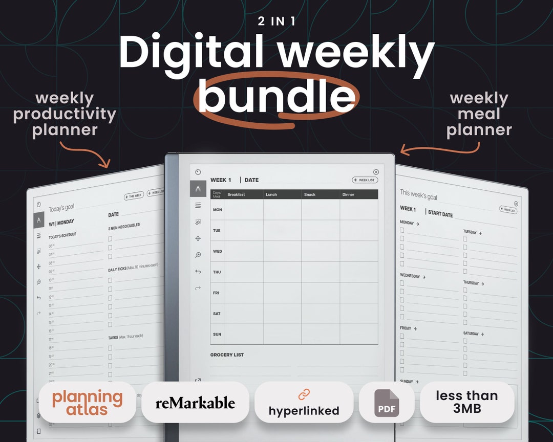Remarkable 2 Weekly Planner Bundle, Hyperlinked Productivity & Meal ...