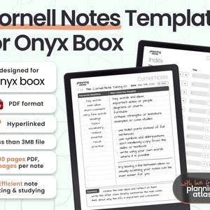 Onyx Boox Cornell Notes Notebook, PDF Format, Hyperlinked, left hand and right hand