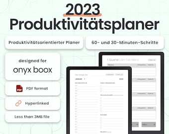 Onyx Boox Productivity Planner, Edition 2023, vertikal, verlinkt, stündlich/halbstündlich