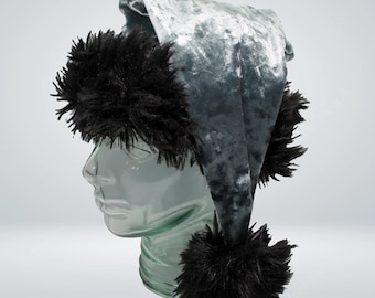 Adult Silver and Black Santa Hat for Christmas