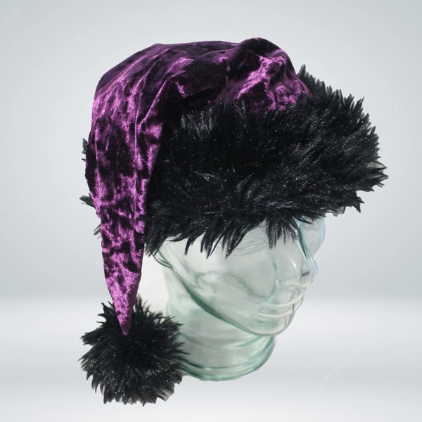 Adult Santa Hat in Purple and Black for Christmas