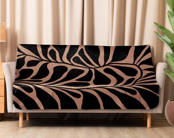 Matisse Blatt Decke, weicher Sofa Überwurf, Fleece Tagesdecke, Mokka Mousse Decke, Wohnzimmer Dekor, flauschiges Picknick, Blumenmarkt, Mädchenzimmer